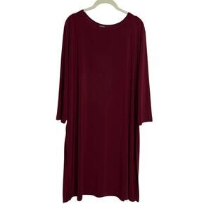Clara Sun Woo Womens Slinky Knit Dress 1X Burgundy Midi Side Slits Stretch USA